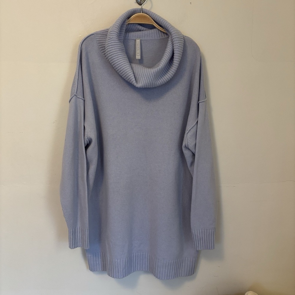 Athleta Bayshore Turtleneck Sweater Tunic Wool Cashmere XL‎ Blue - Stains